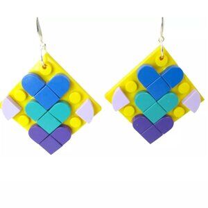 Lego Art Deco Hearts Building Brick Earrings for Interchangeable Fun!